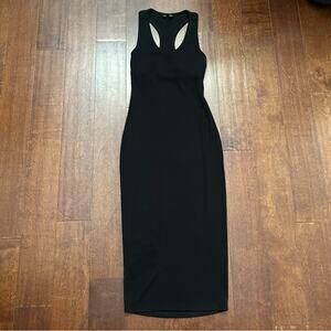 Carbon38 Black Ultra Soft Rib Knit Sleeveless T-Back Midi Dress, Size Small